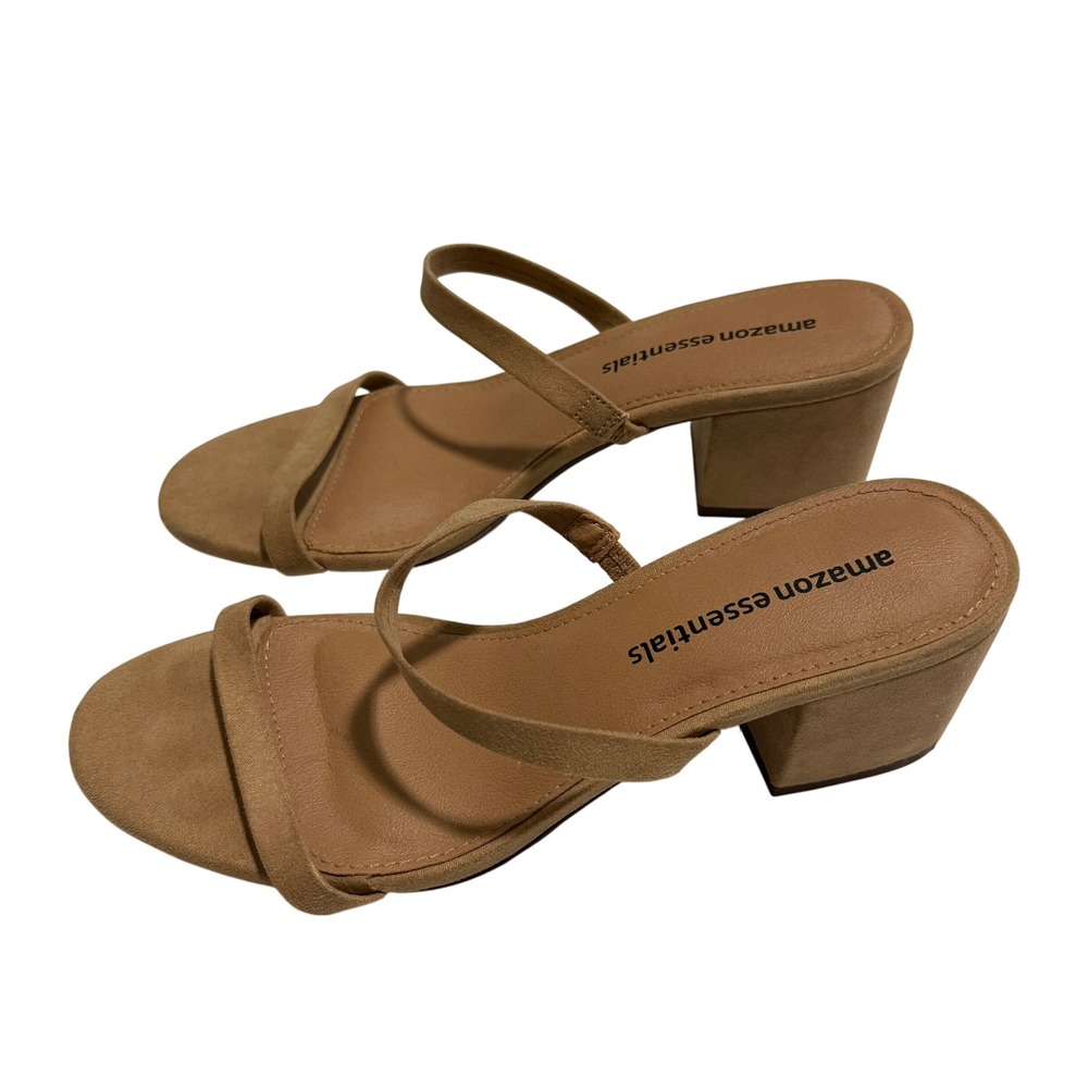 Amazon Essentials Womens Tan Faux Suede Two Strap Block Heel Sandals Size 6